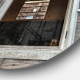 Wooden Walls and Windows - Landscape Round Metal Wall Art