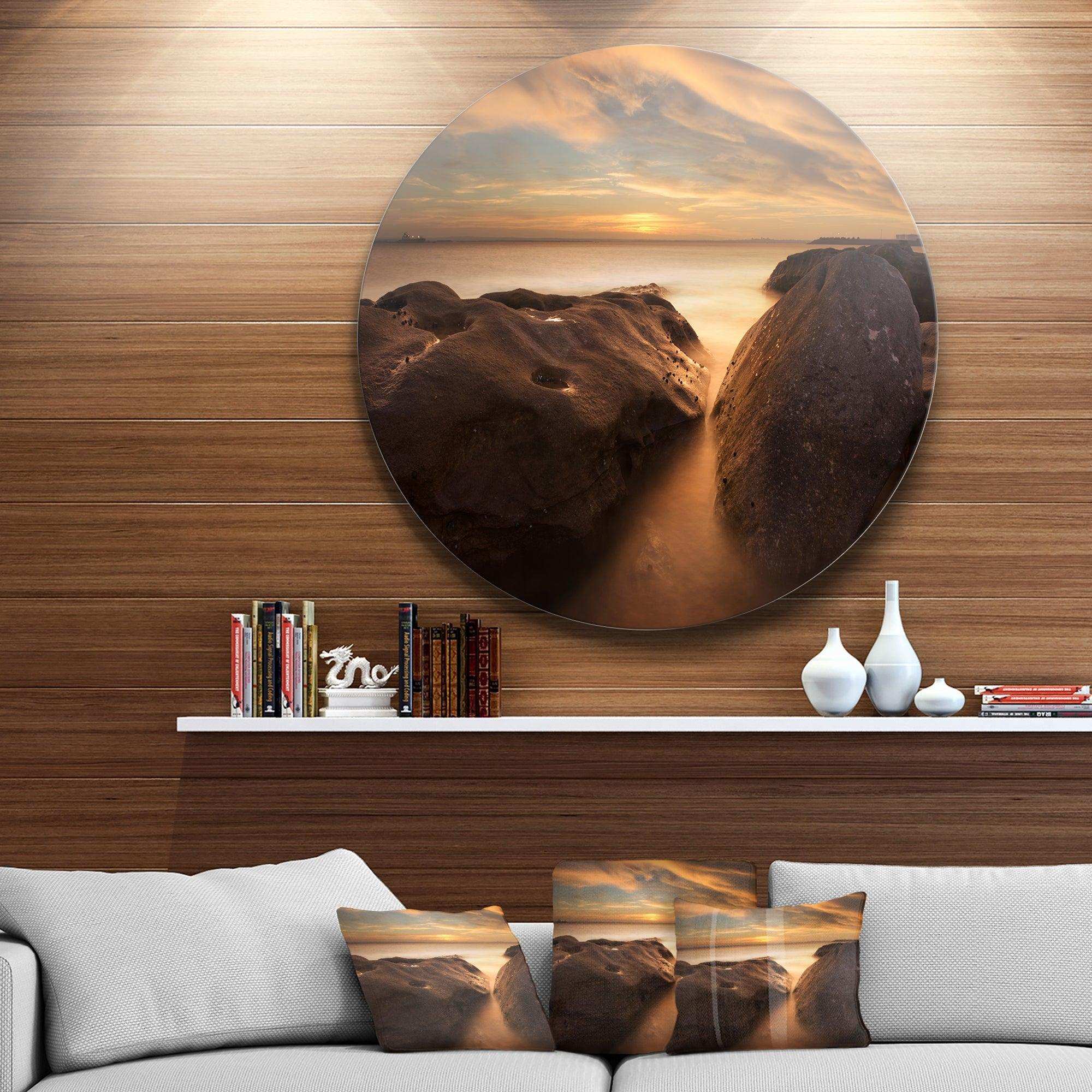 Large Rocks at La Perouse Bridge - Sea & Shore Metal Circle Wall Art