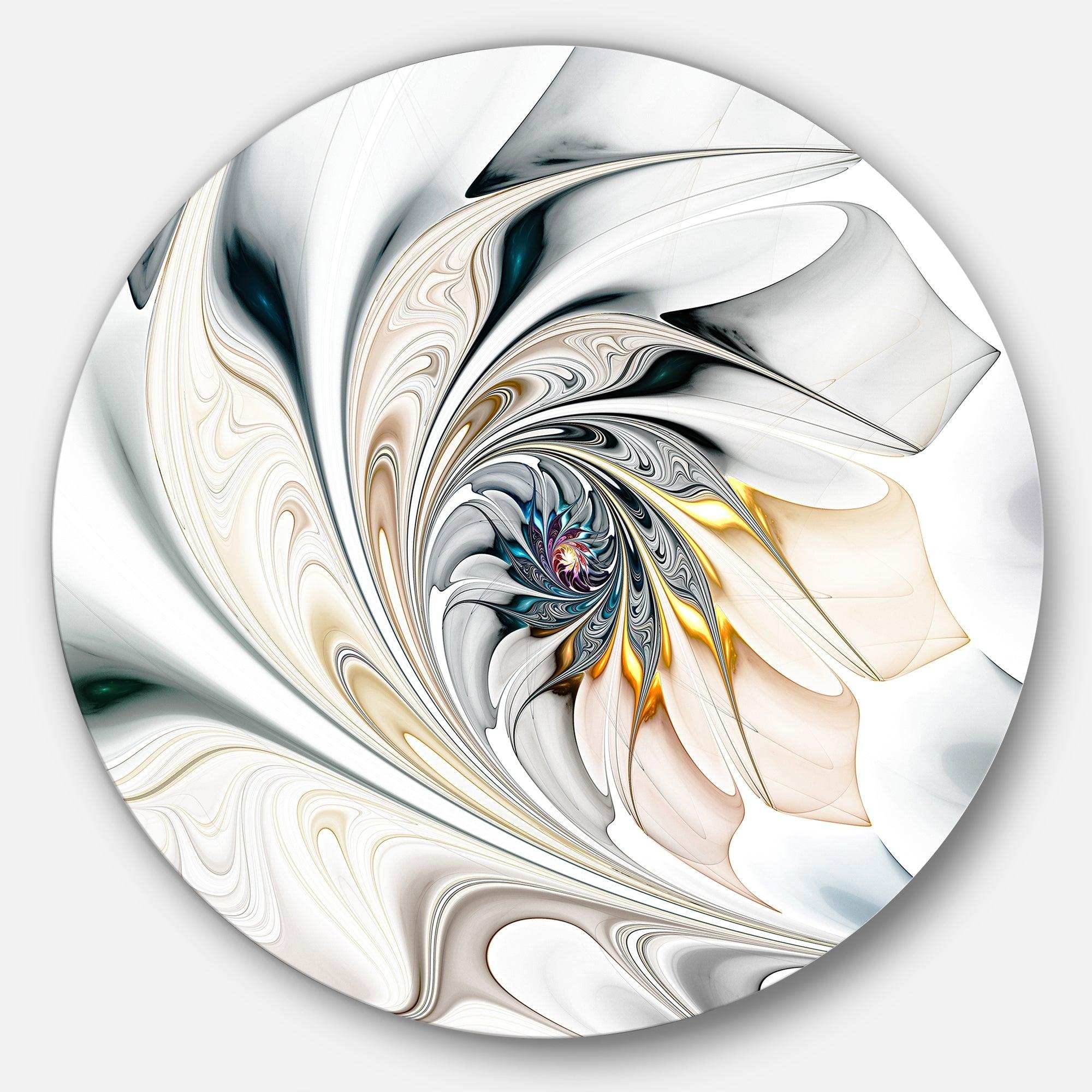 White Stained Glass Floral Art - Floral Large Metal Circle Wall Art