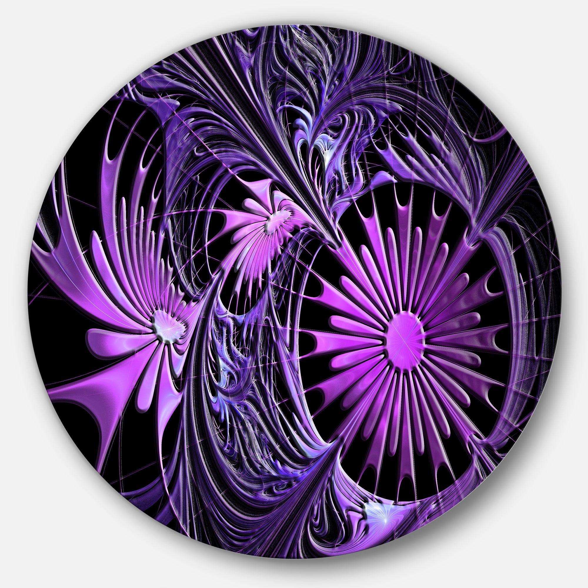 Embossed Purple Floral Shapes - Floral Round Metal Wall Art