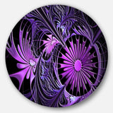 Embossed Purple Floral Shapes - Floral Round Metal Wall Art