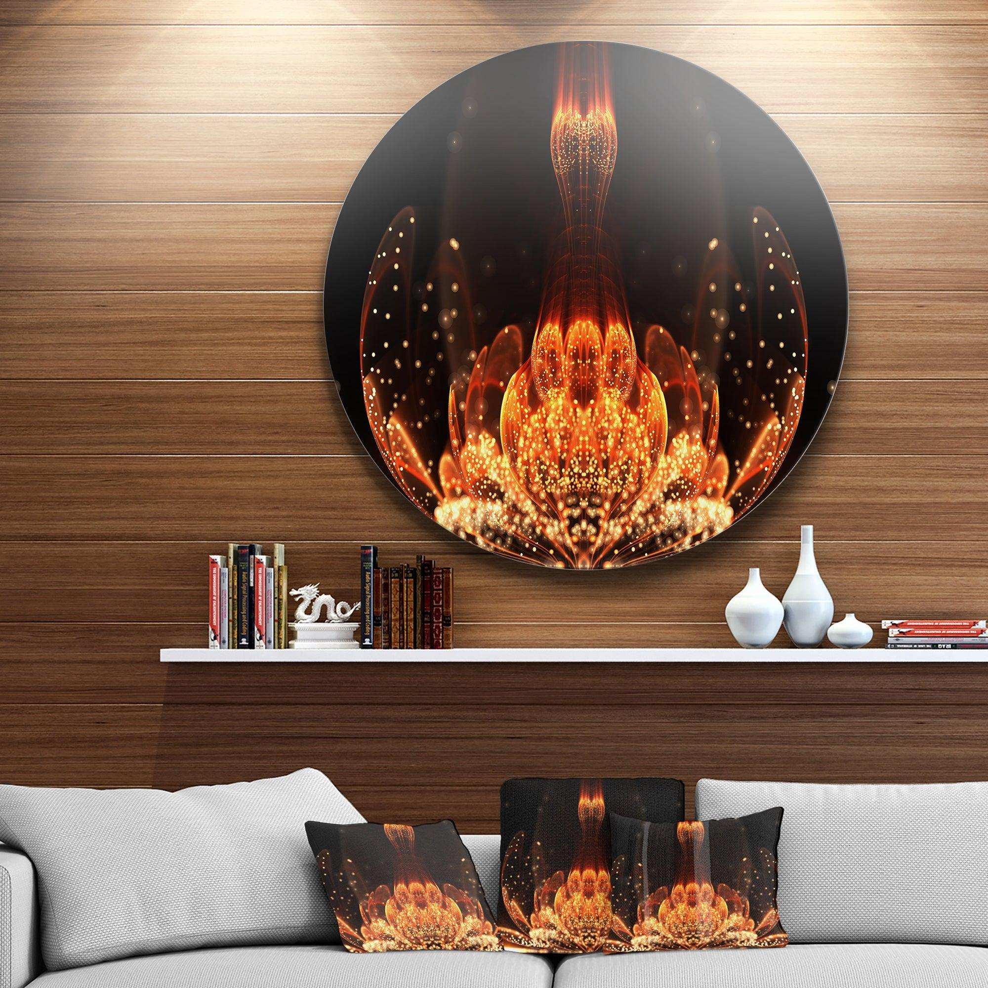 Bright Orange Glossy Fractal Flower - Floral Circle Metal Wall Decor