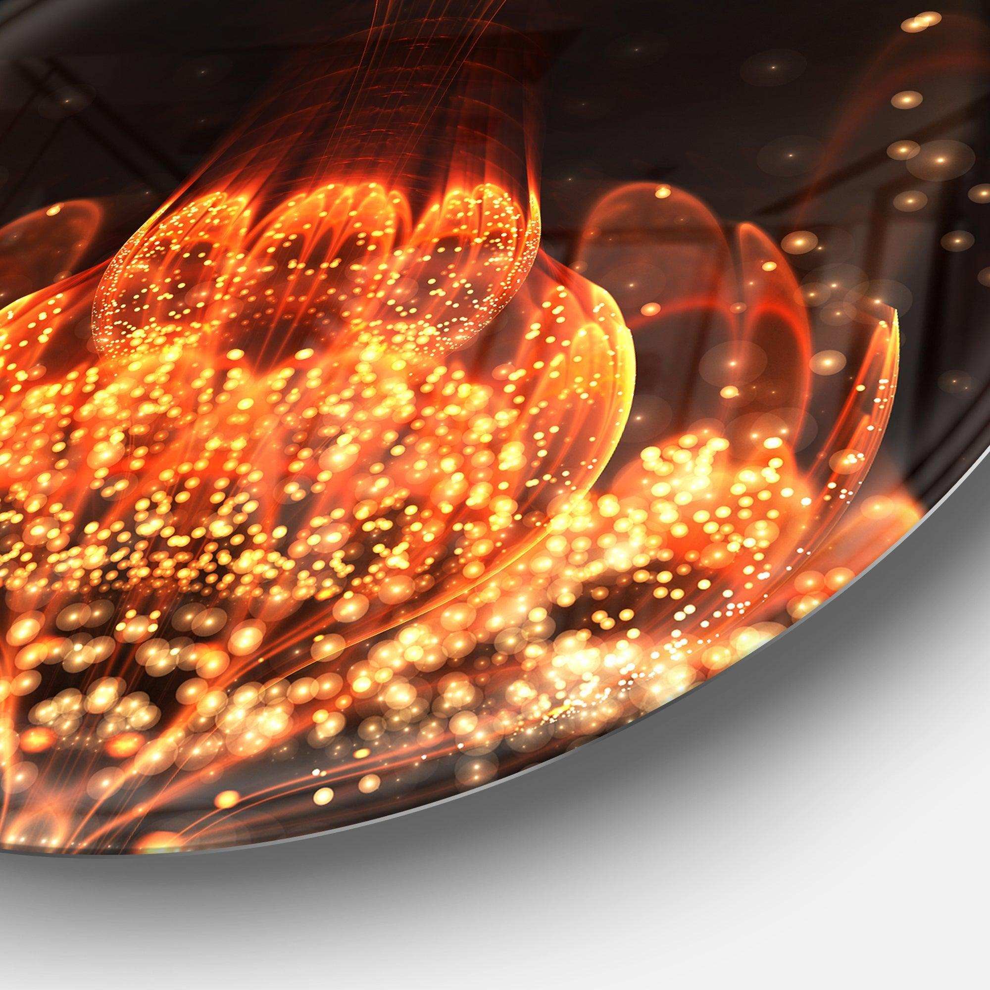 Bright Orange Glossy Fractal Flower - Floral Circle Metal Wall Decor