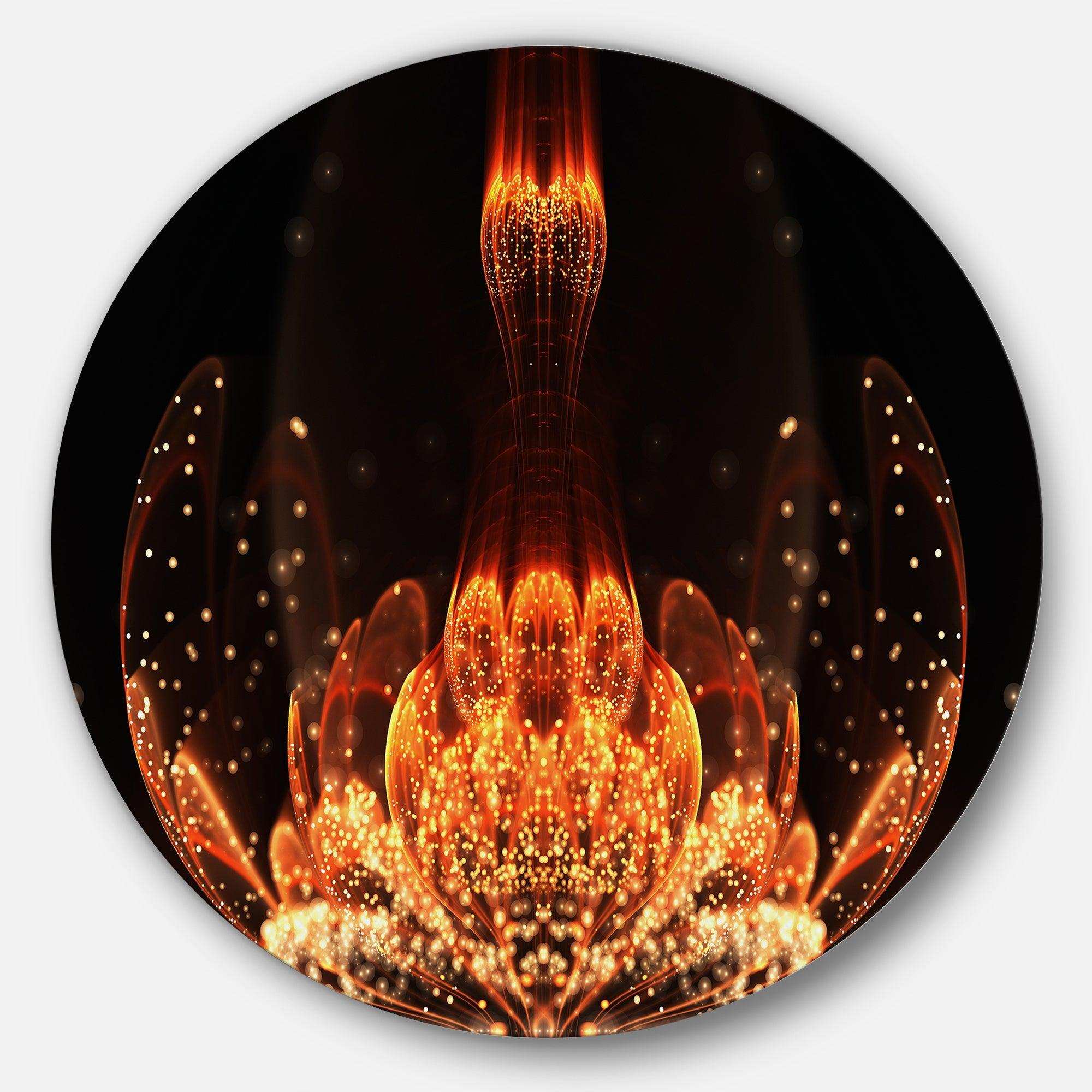 Bright Orange Glossy Fractal Flower - Floral Circle Metal Wall Decor