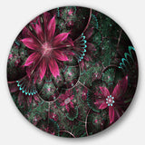Glossy Green and Red Fractal Flowers - Floral Metal Circle Wall Art