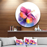 Red Yellow Hibiscus Flower in Blue - Floral Round Metal Wall Art