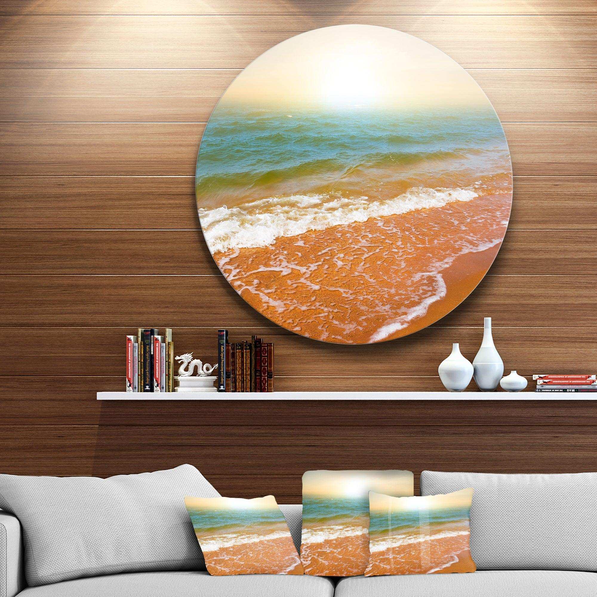 Clear Waters in Early Morning Beach - Sea & Shore Round Metal Wall Art