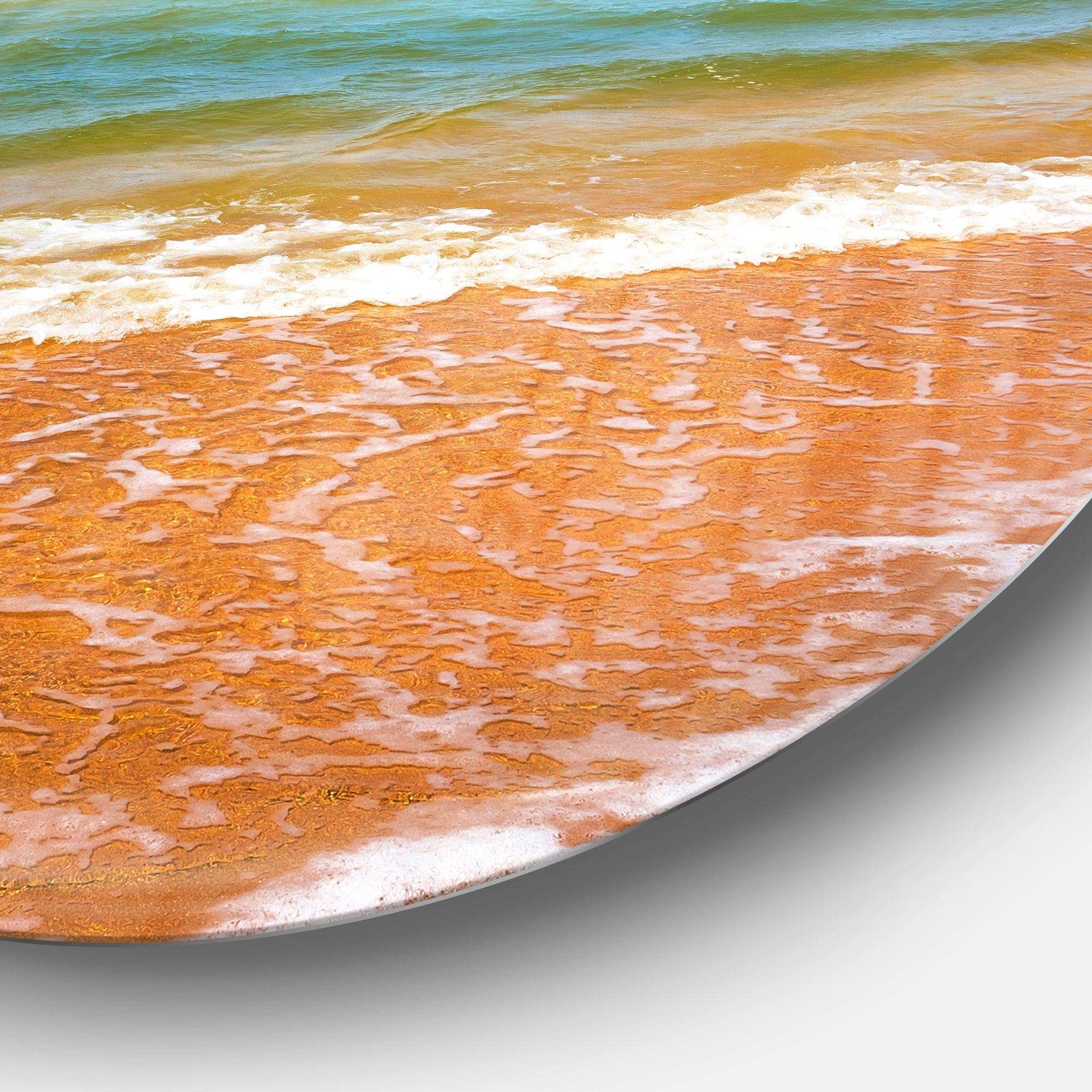 Clear Waters in Early Morning Beach - Sea & Shore Round Metal Wall Art