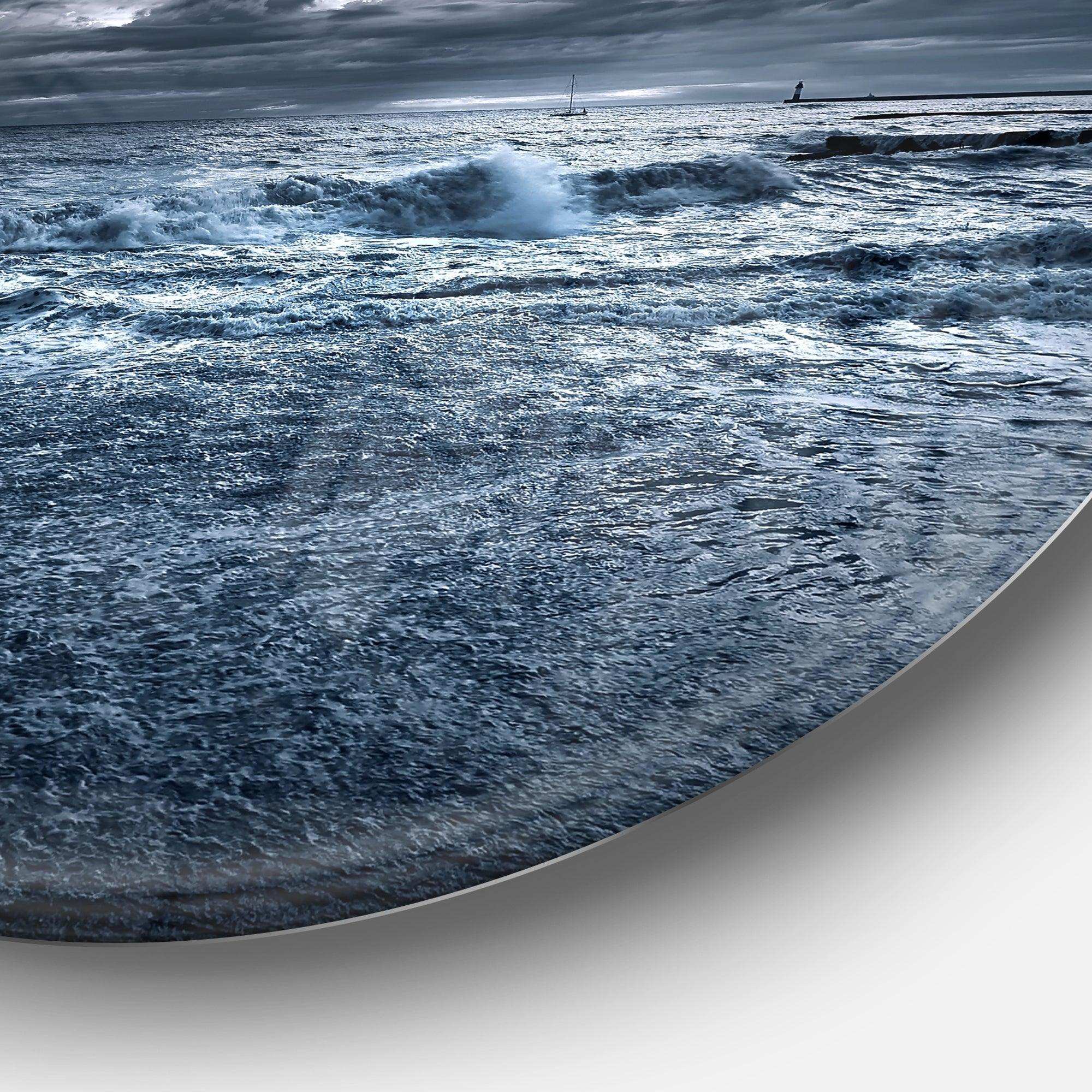 Sochi Sea Storm in Blue - Sea & Shore Circle Metal Wall Decor