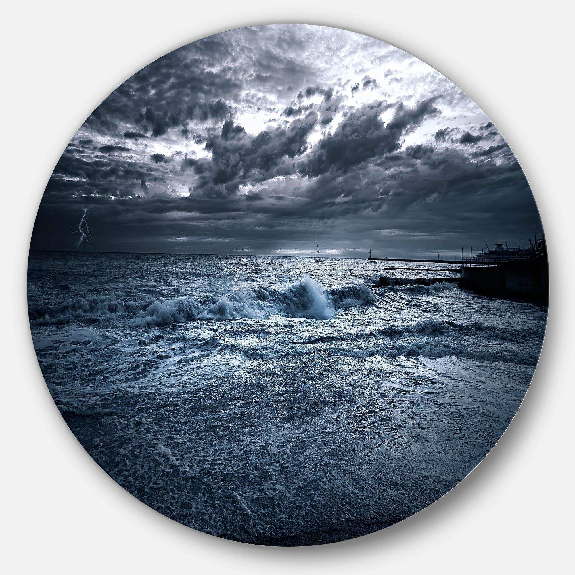 Sochi Sea Storm in Blue - Sea & Shore Circle Metal Wall Decor