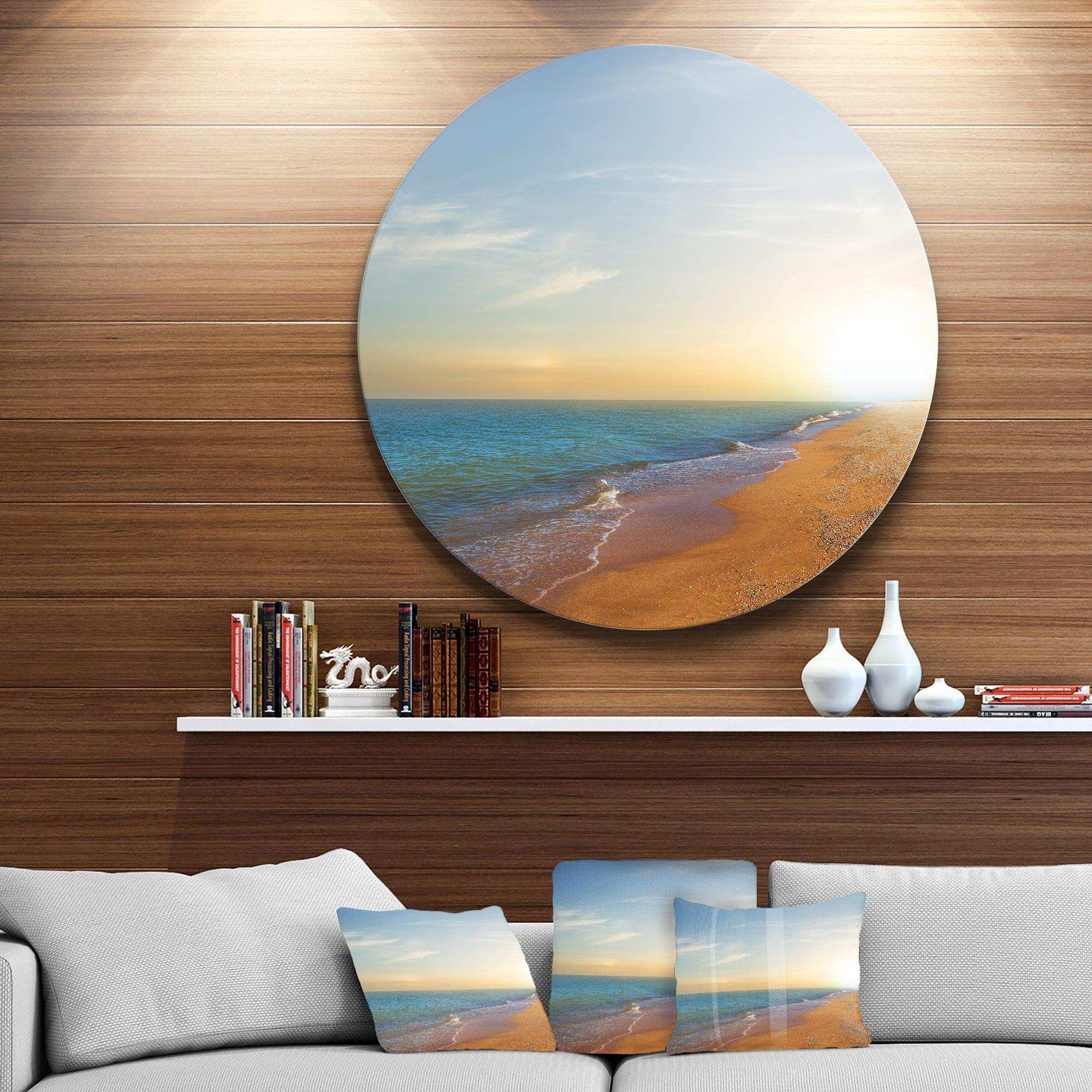 Quiet Evening Blue Beach - Sea & Shore Metal Circle Wall Art