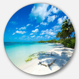 Tropical Beach with Palm Shadows - Sea & Shore Round Metal Wall Art