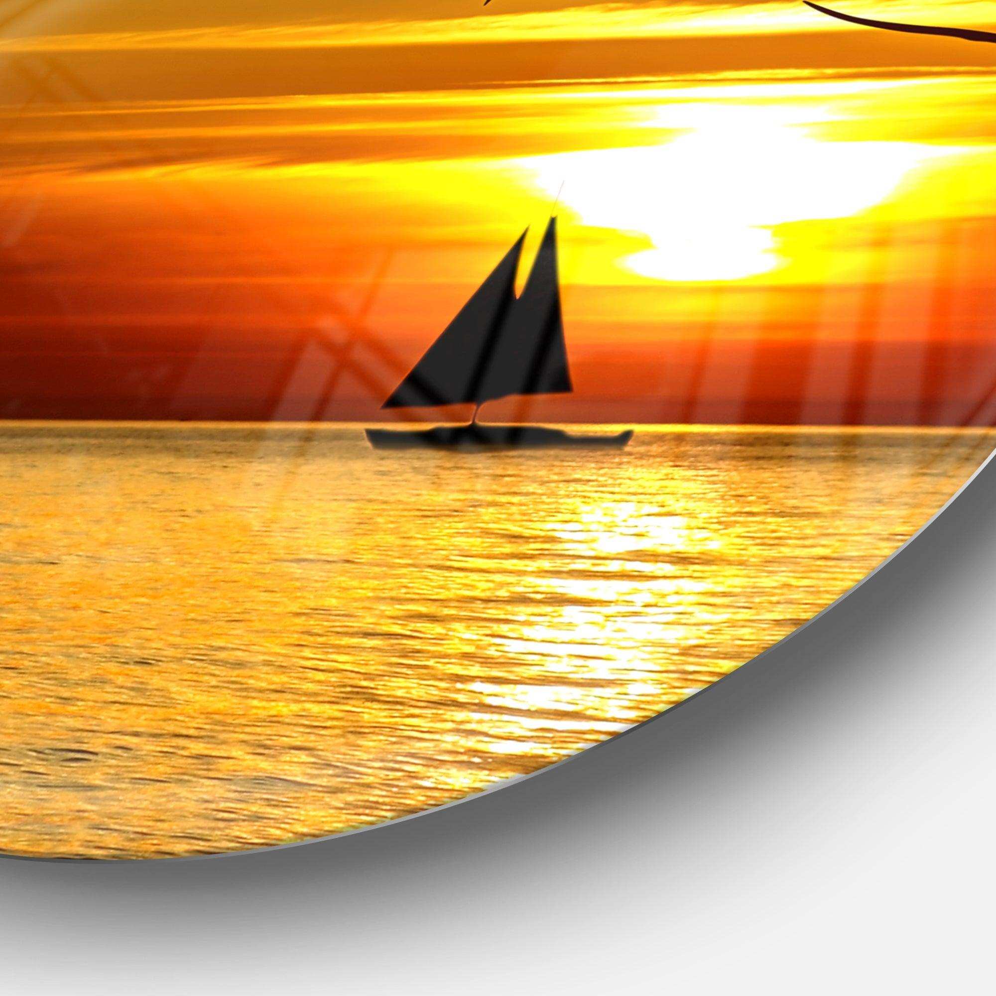 Bright Yellow Beach with Birds - Sea & Shore Circle Metal Wall Decor