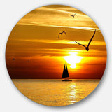 Bright Yellow Beach with Birds - Sea & Shore Circle Metal Wall Decor