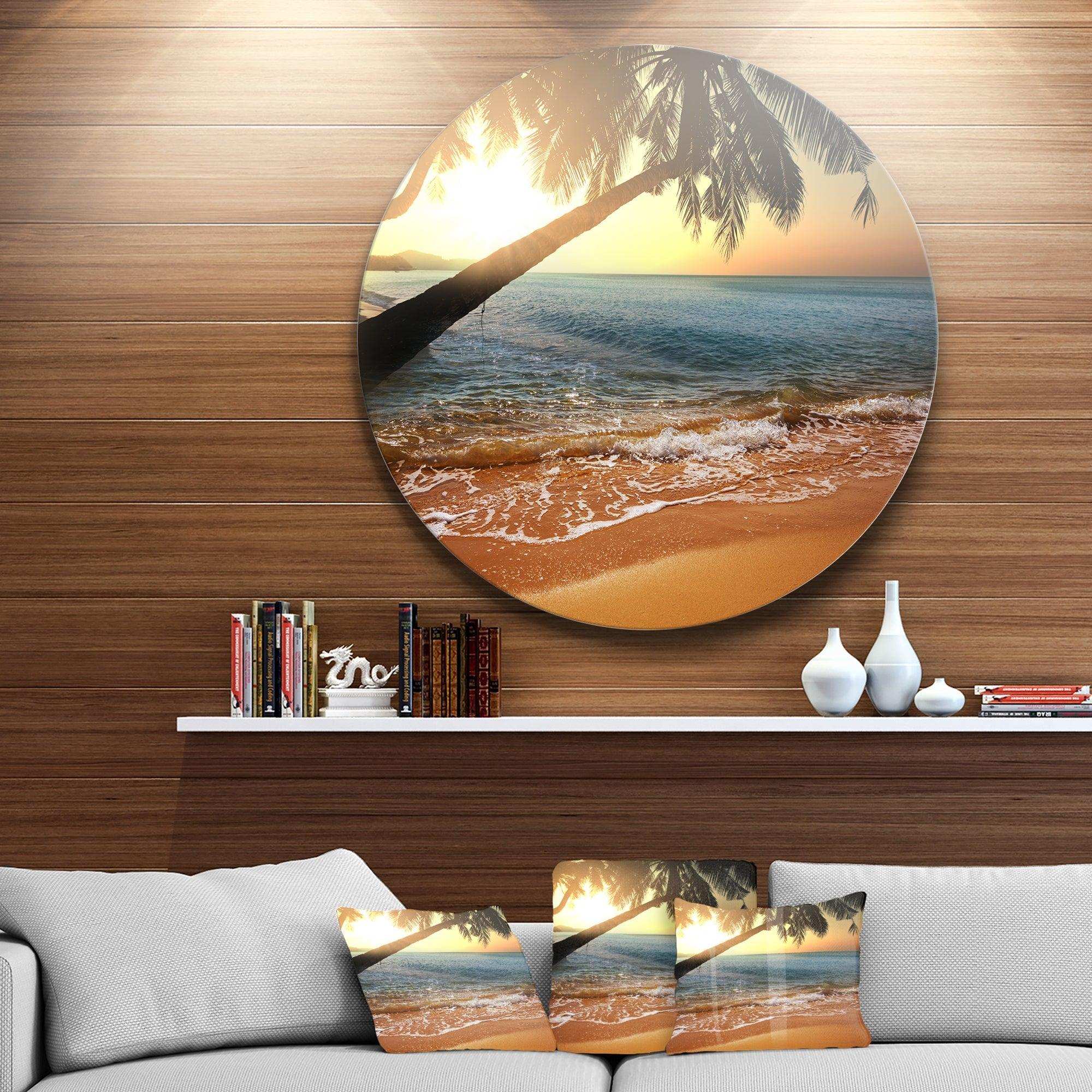 Beautiful Sunset on Tropical Beach - Sea & Shore Round Metal Wall Art