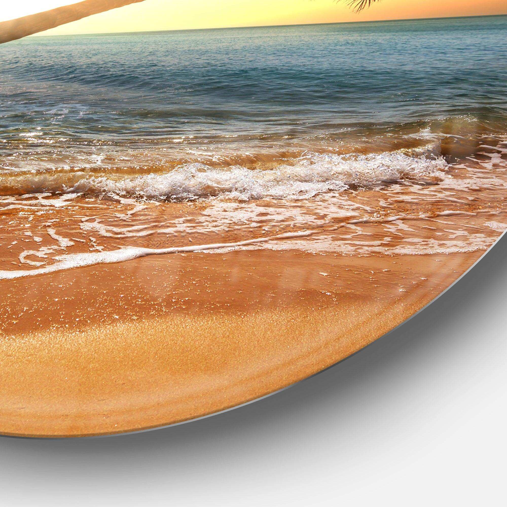 Beautiful Sunset on Tropical Beach - Sea & Shore Round Metal Wall Art