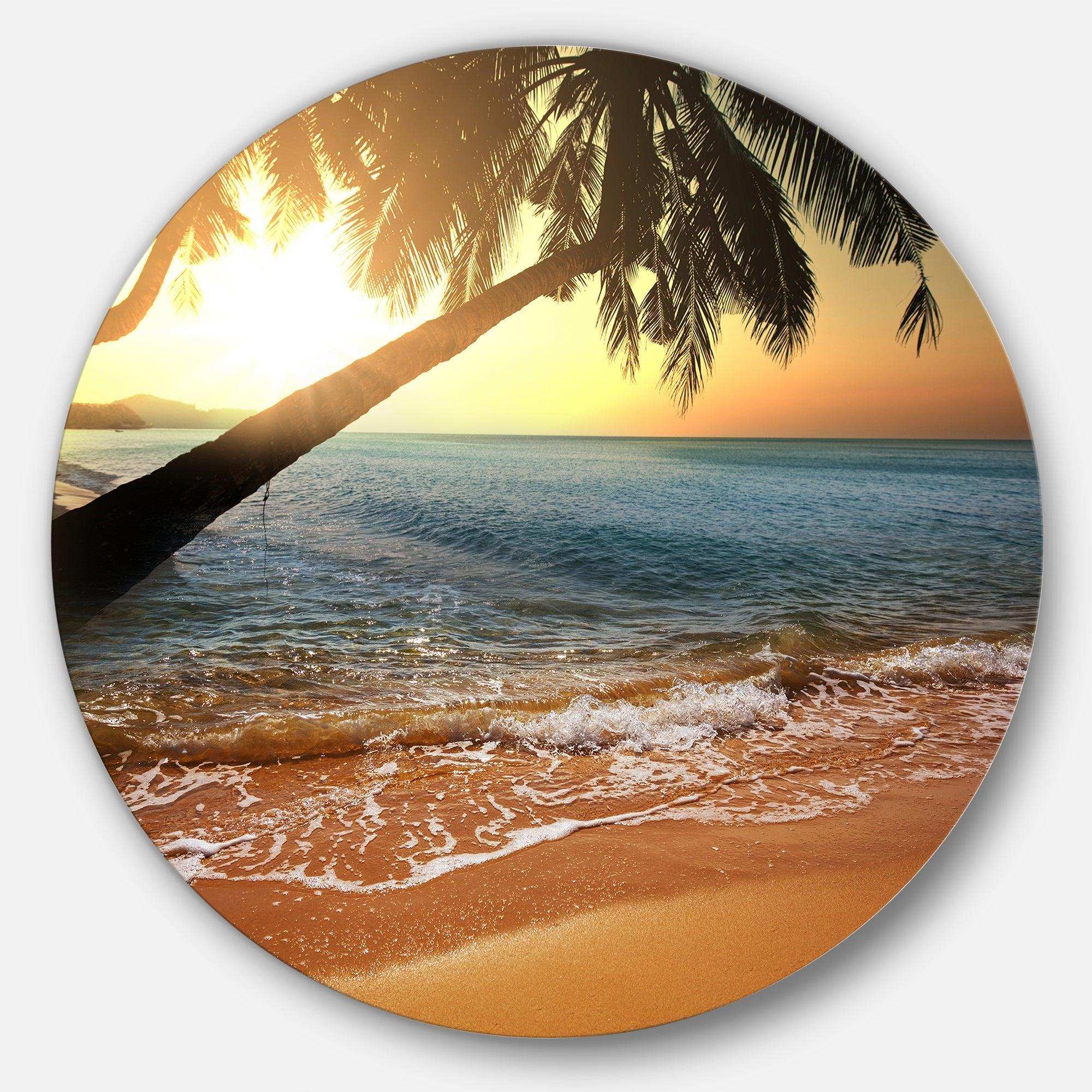 Beautiful Sunset on Tropical Beach - Sea & Shore Round Metal Wall Art