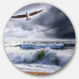 Large Seagull over Stormy Waves - Sea & Shore Circle Metal Wall Decor