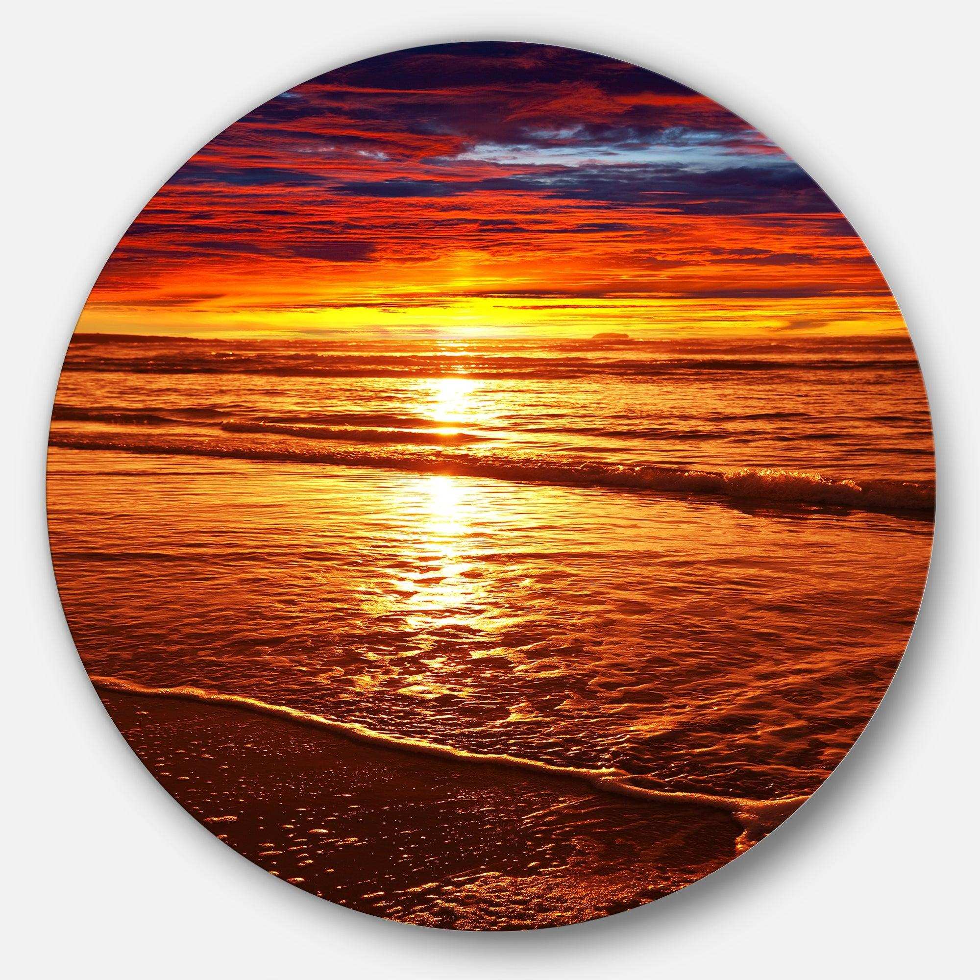 Colorful Sunset Mirrored in Waters - Sea & Shore Metal Circle Wall Art