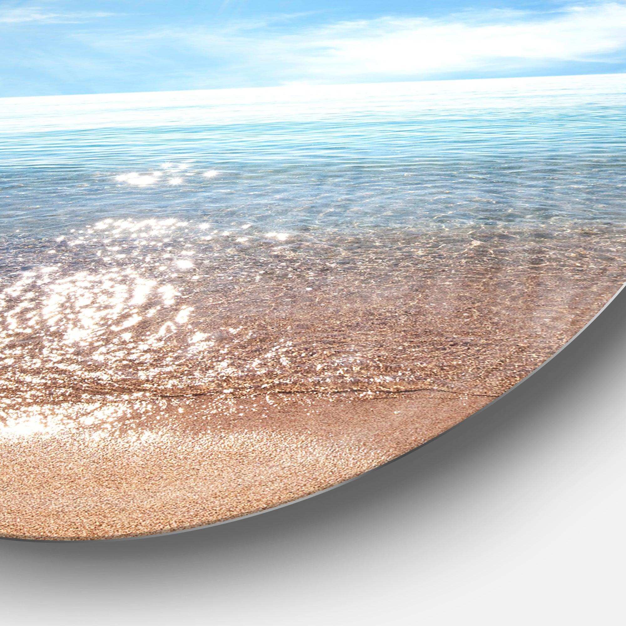 Serene Seascape with Bright Sun - Sea & Shore Round Metal Wall Art