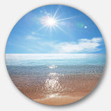 Serene Seascape with Bright Sun - Sea & Shore Round Metal Wall Art