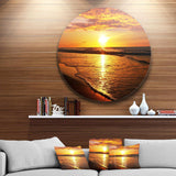 Bright Yellow Sunset over Waves - Sea & Shore Metal Circle Wall Art