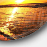 Bright Yellow Sunset over Waves - Sea & Shore Metal Circle Wall Art