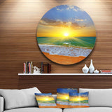 Dramatic Seashore Sky in Yellow - Sea & Shore Round Metal Wall Art