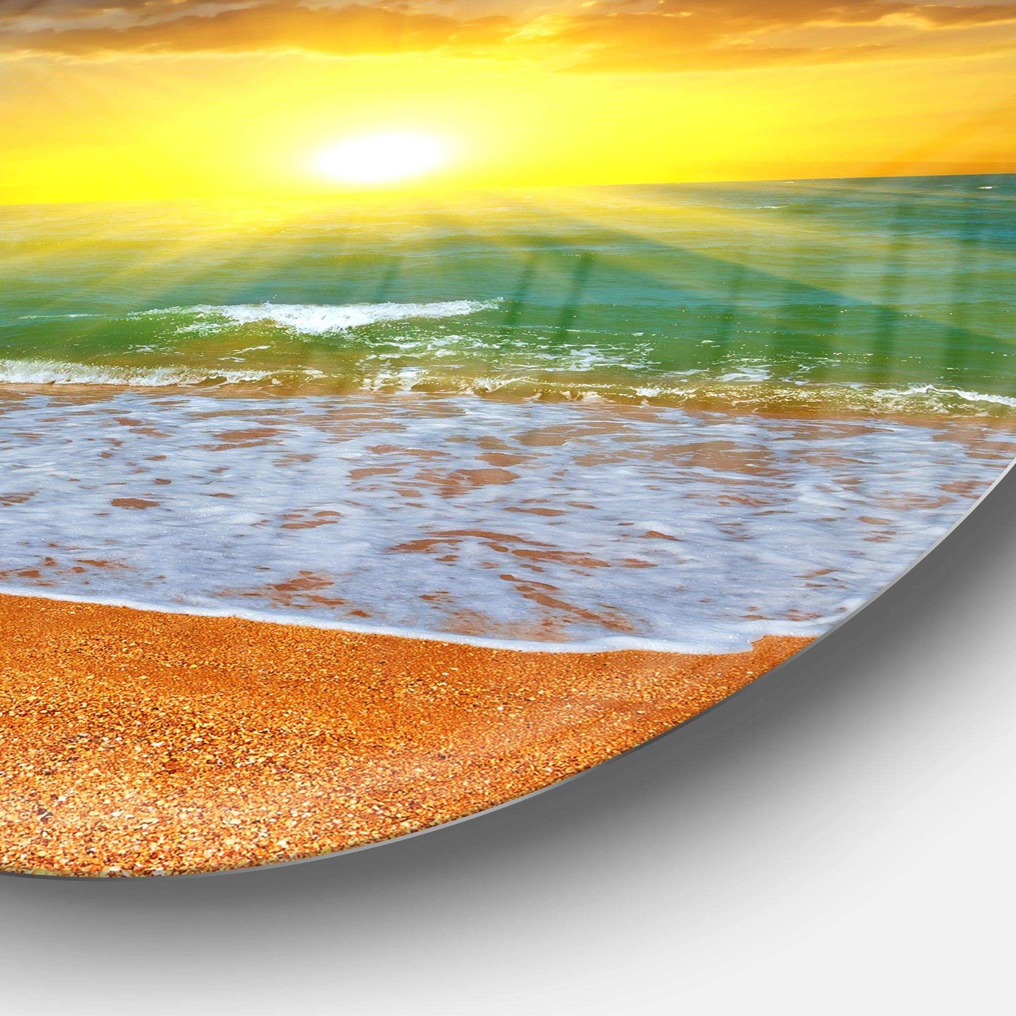 Dramatic Seashore Sky in Yellow - Sea & Shore Round Metal Wall Art