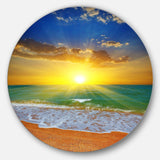 Dramatic Seashore Sky in Yellow - Sea & Shore Round Metal Wall Art
