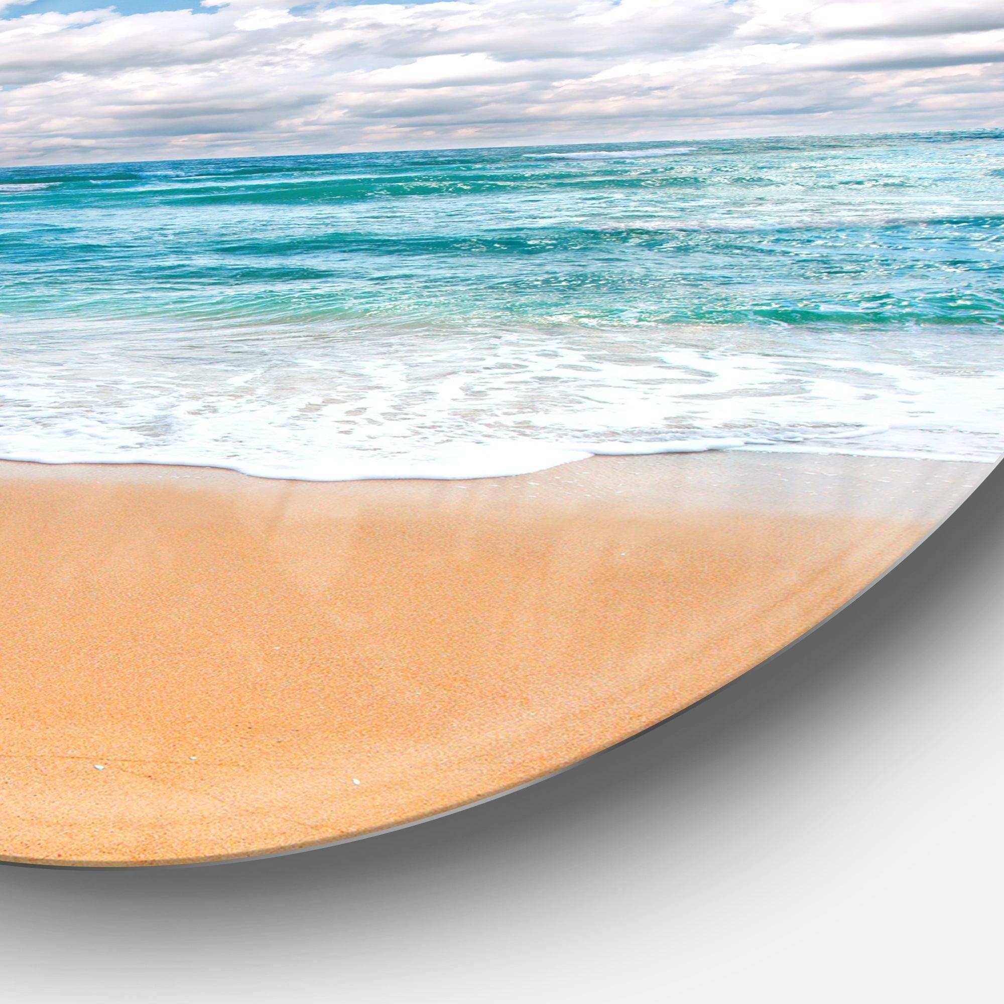 Peaceful Seashore under White Clouds - Sea & Shore Circle Metal Wall Decor