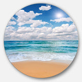 Peaceful Seashore under White Clouds - Sea & Shore Circle Metal Wall Decor