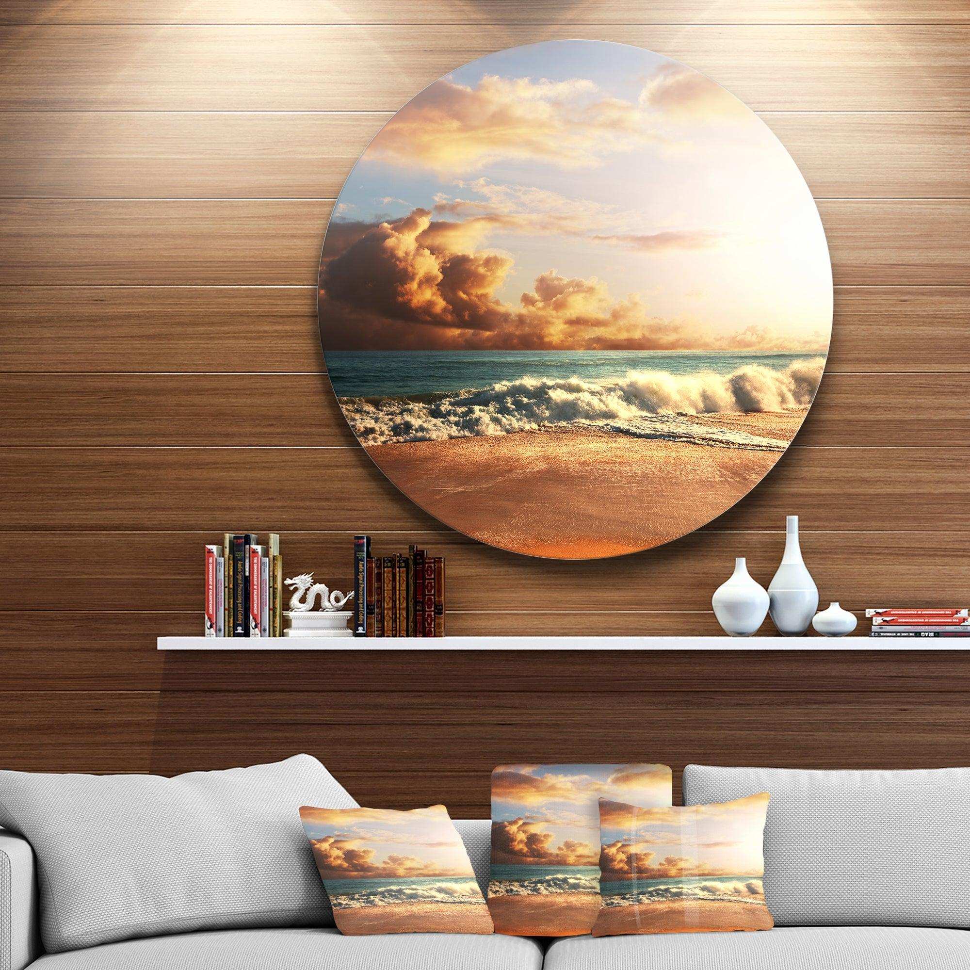 Fast Moving Dark Clouds Over Beach - Sea & Shore Metal Circle Wall Art
