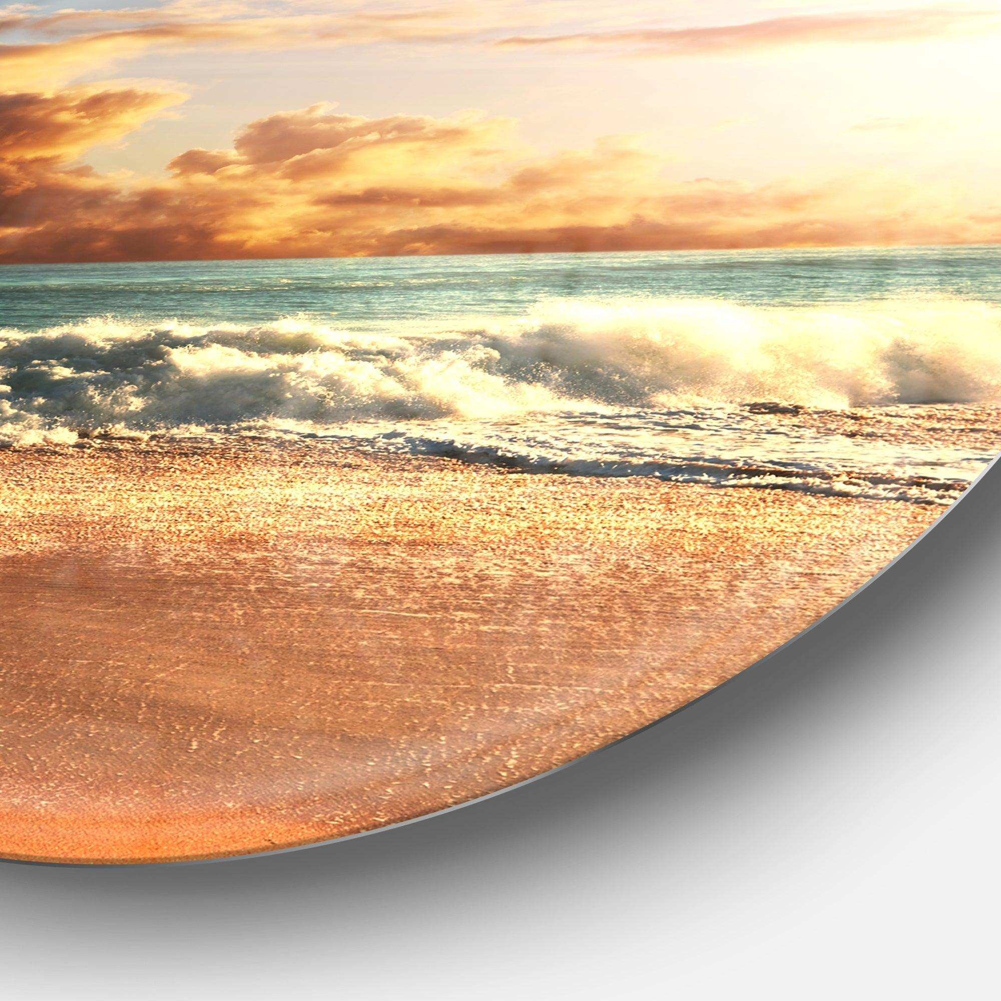 Fast Moving Dark Clouds Over Beach - Sea & Shore Metal Circle Wall Art