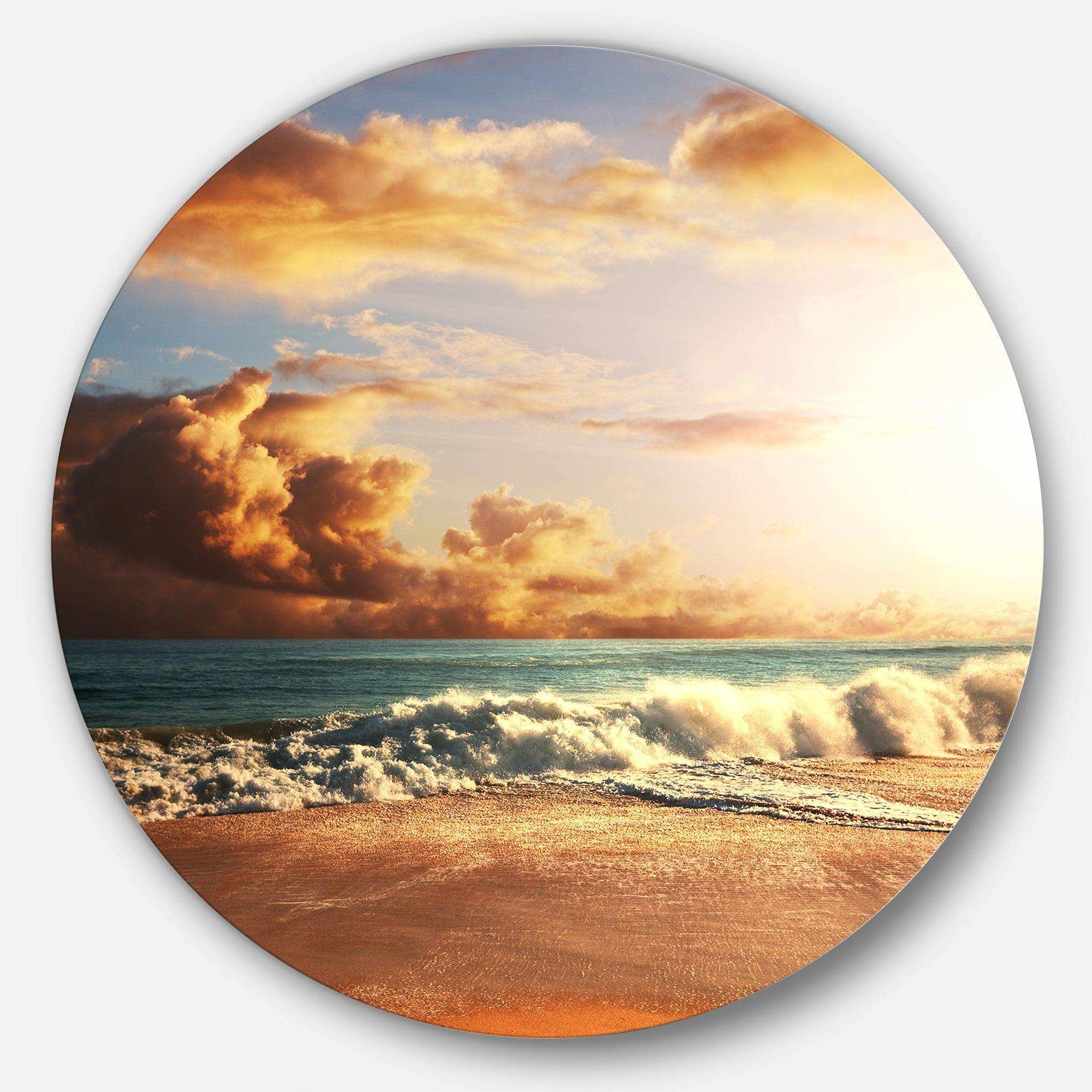 Fast Moving Dark Clouds Over Beach - Sea & Shore Metal Circle Wall Art