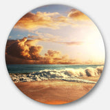 Fast Moving Dark Clouds Over Beach - Sea & Shore Metal Circle Wall Art