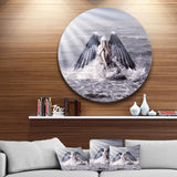 Woman with Dark Angel Wings - Sea & Shore Round Metal Wall Art
