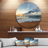 Sunrise and Glowing Waves in Ocean - Sea & Shore Oversized Circle Metal Wall Art