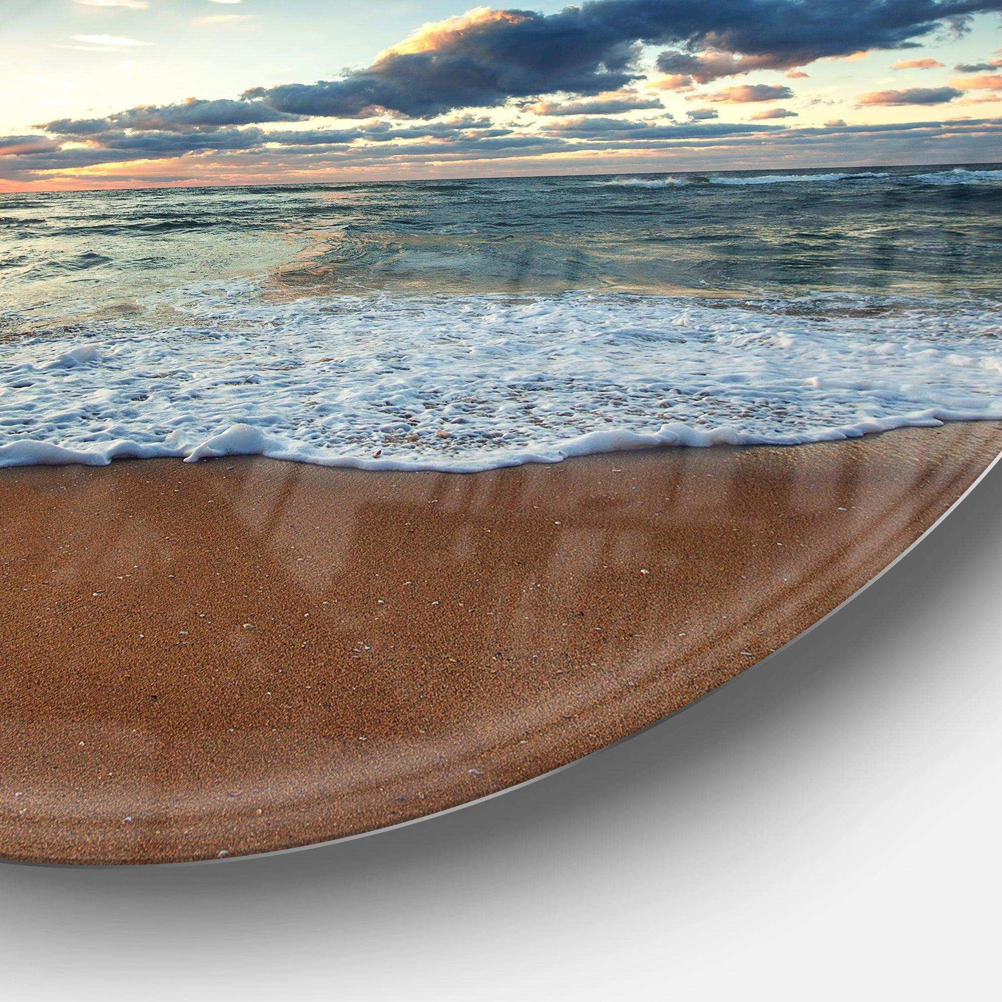 Sunrise and Glowing Waves in Ocean - Sea & Shore Oversized Circle Metal Wall Art