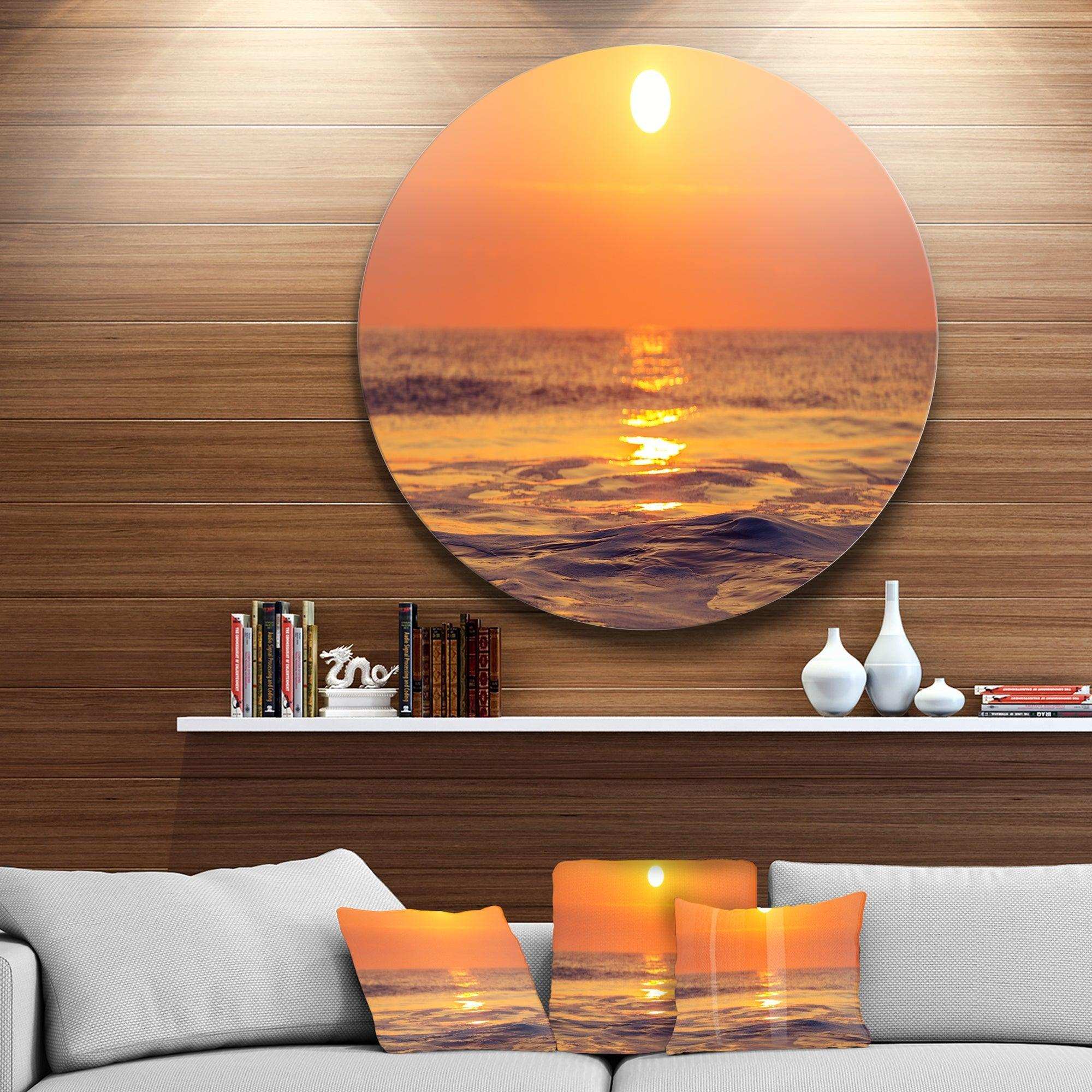 Orange Sunrise and Glittering Waters - Sea & Shore Metal Circle Wall Art