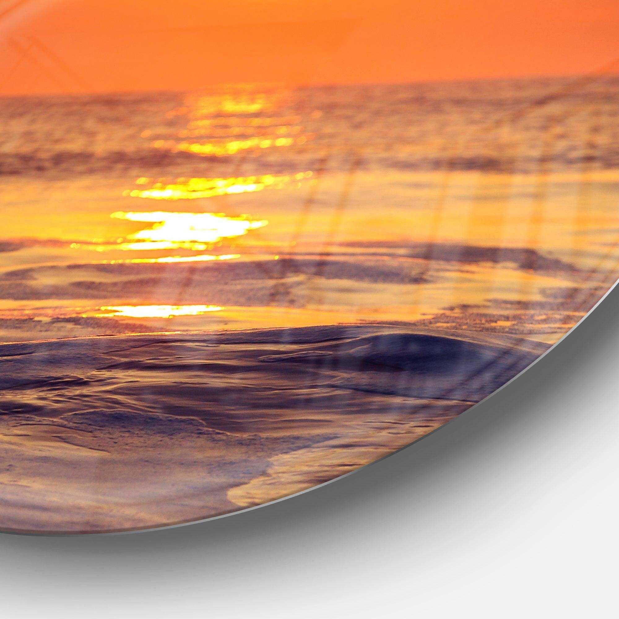 Orange Sunrise and Glittering Waters - Sea & Shore Metal Circle Wall Art