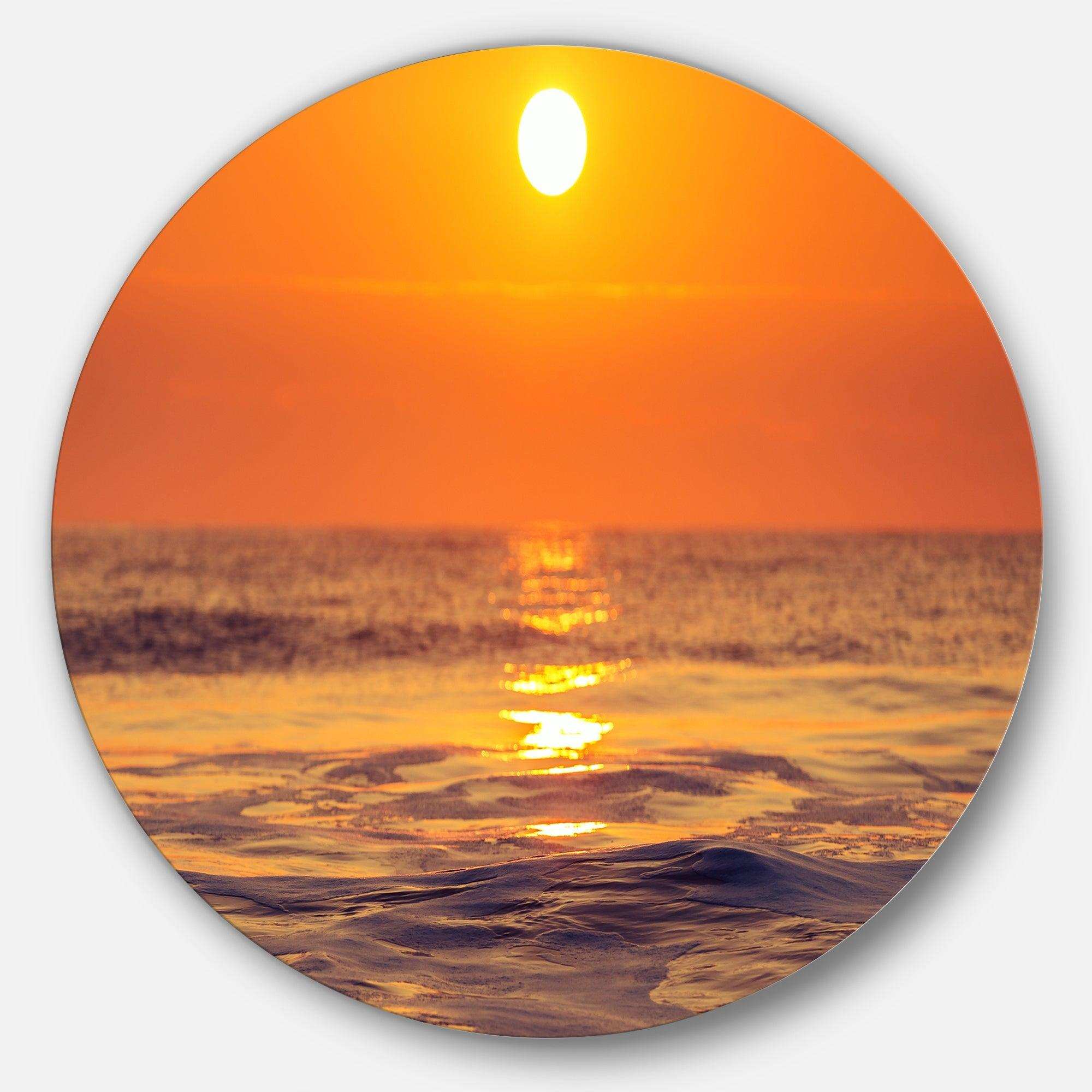 Orange Sunrise and Glittering Waters - Sea & Shore Metal Circle Wall Art