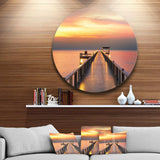 Yellowish Sky and Long Wooden Bridge - Coastal Metal Circle Wall Art