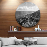 Sunrise over Sicily Black and White - Sea & Shore Round Metal Wall Art