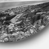 Sunrise over Sicily Black and White - Sea & Shore Round Metal Wall Art