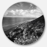 Sunrise over Sicily Black and White - Sea & Shore Round Metal Wall Art