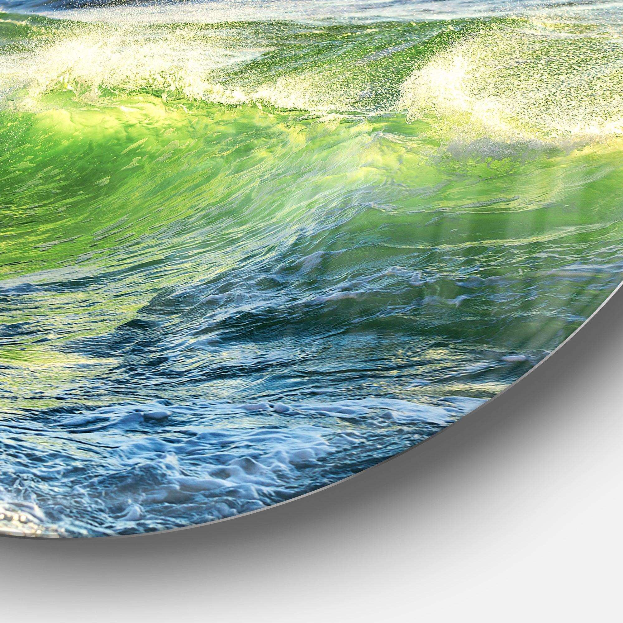 Sunrise and Shining Waves in Ocean - Sea & Shore Metal Circle Wall Art