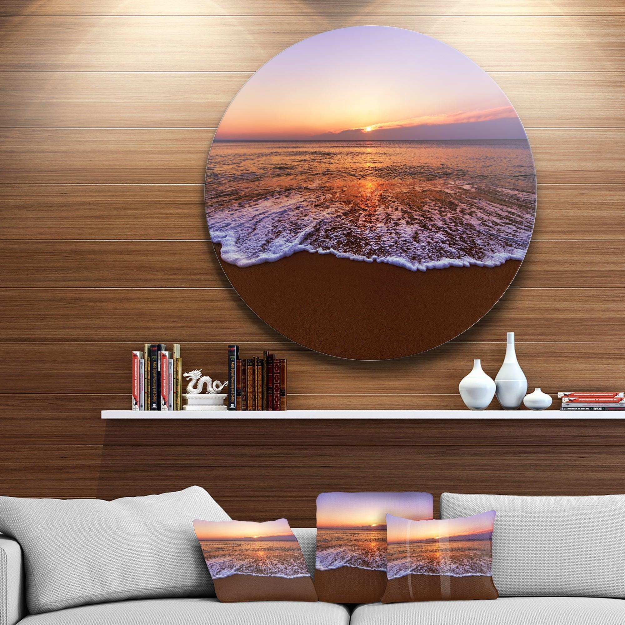 Orange Tinged Sea Waters at Sunset - Sea & Shore Circle Metal Wall Decor