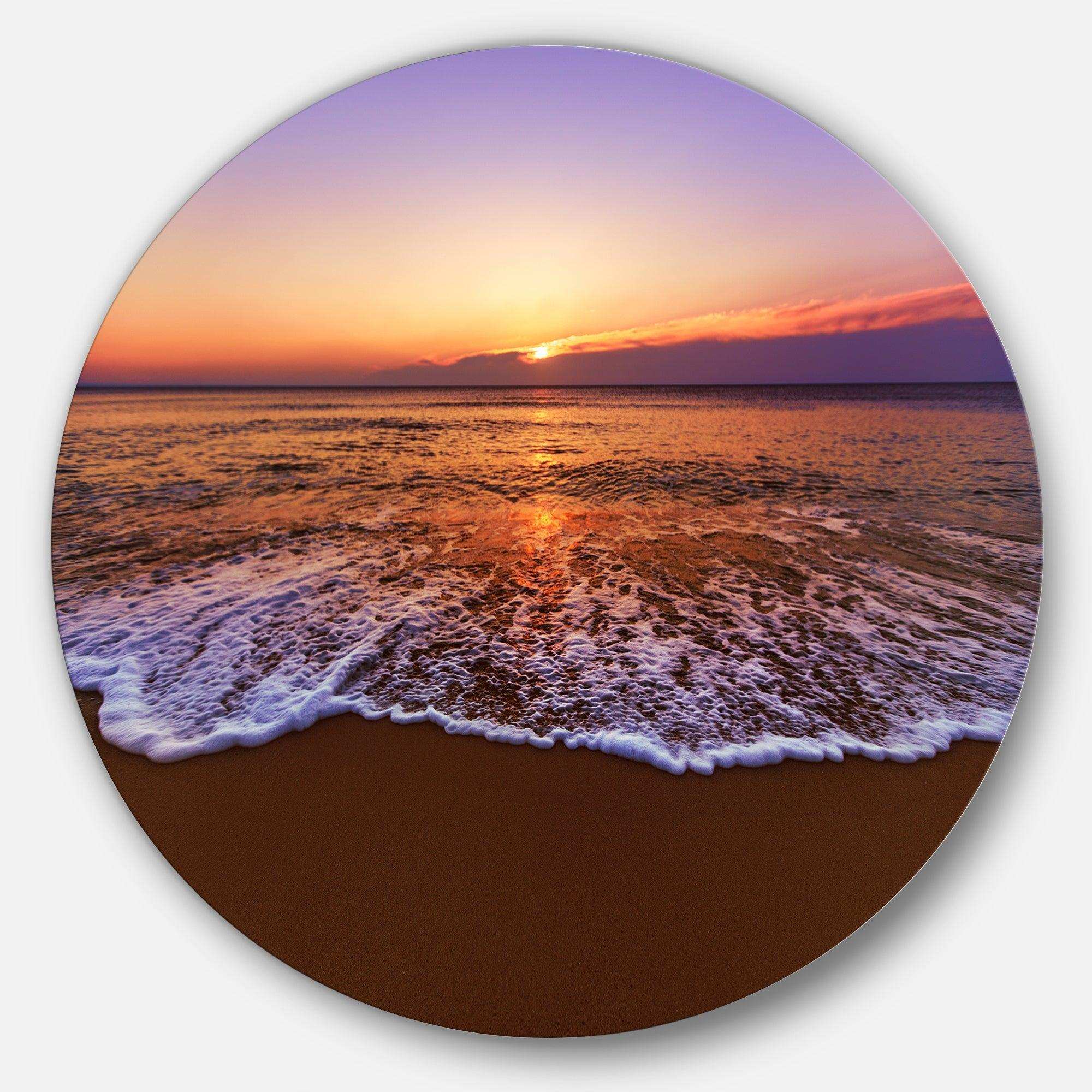 Orange Tinged Sea Waters at Sunset - Sea & Shore Circle Metal Wall Decor