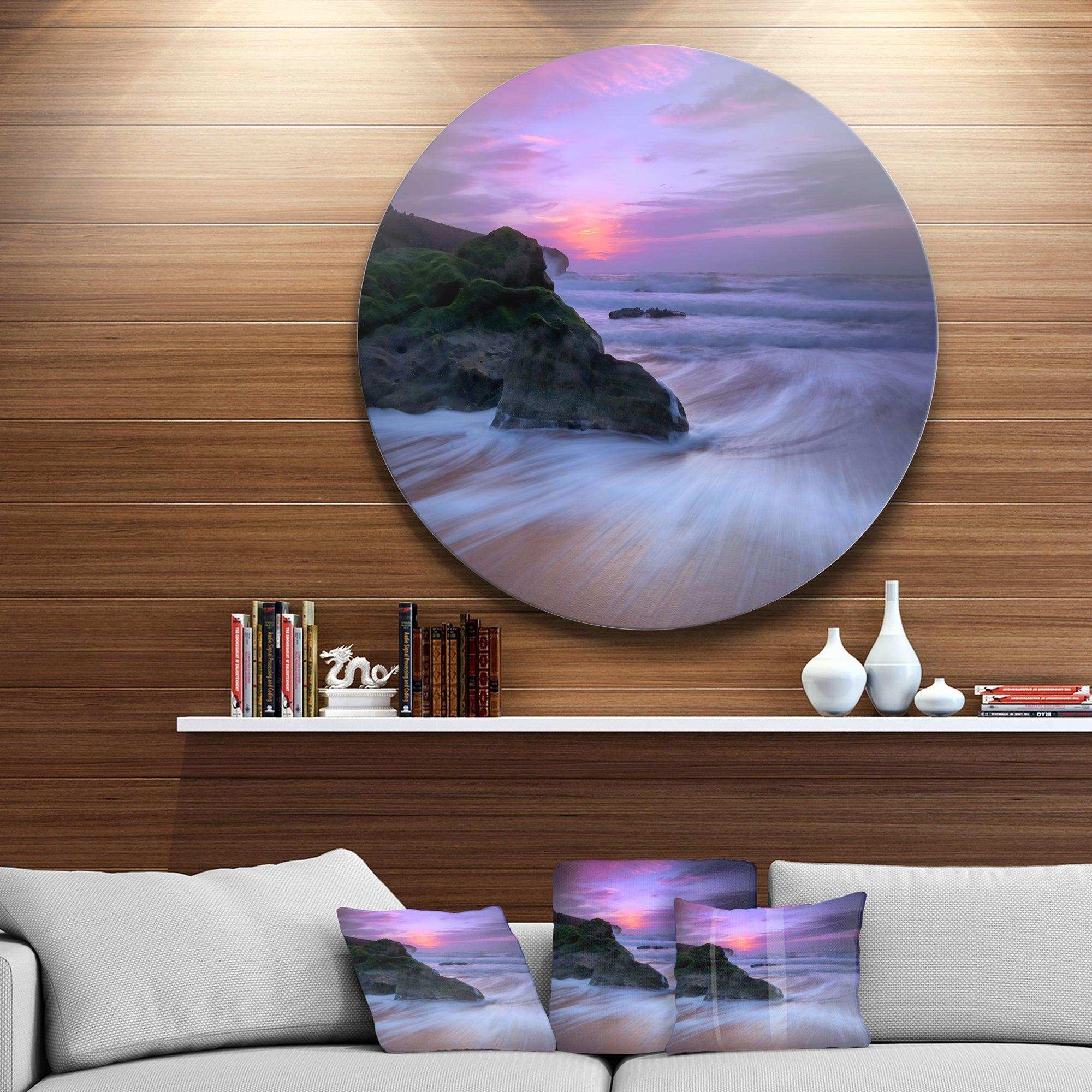 Slow Motion Waves on Winch Beach - Sea & Shore Metal Circle Wall Art